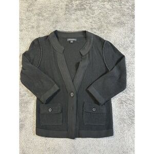 BANANA REPUBLIC Knit 100% Cotton Cardigan Sz S Black Shimmer Buttons & Pockets